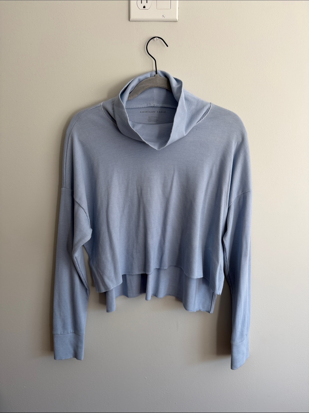 American Eagle Light Blue Waffle Knit Hoodie
